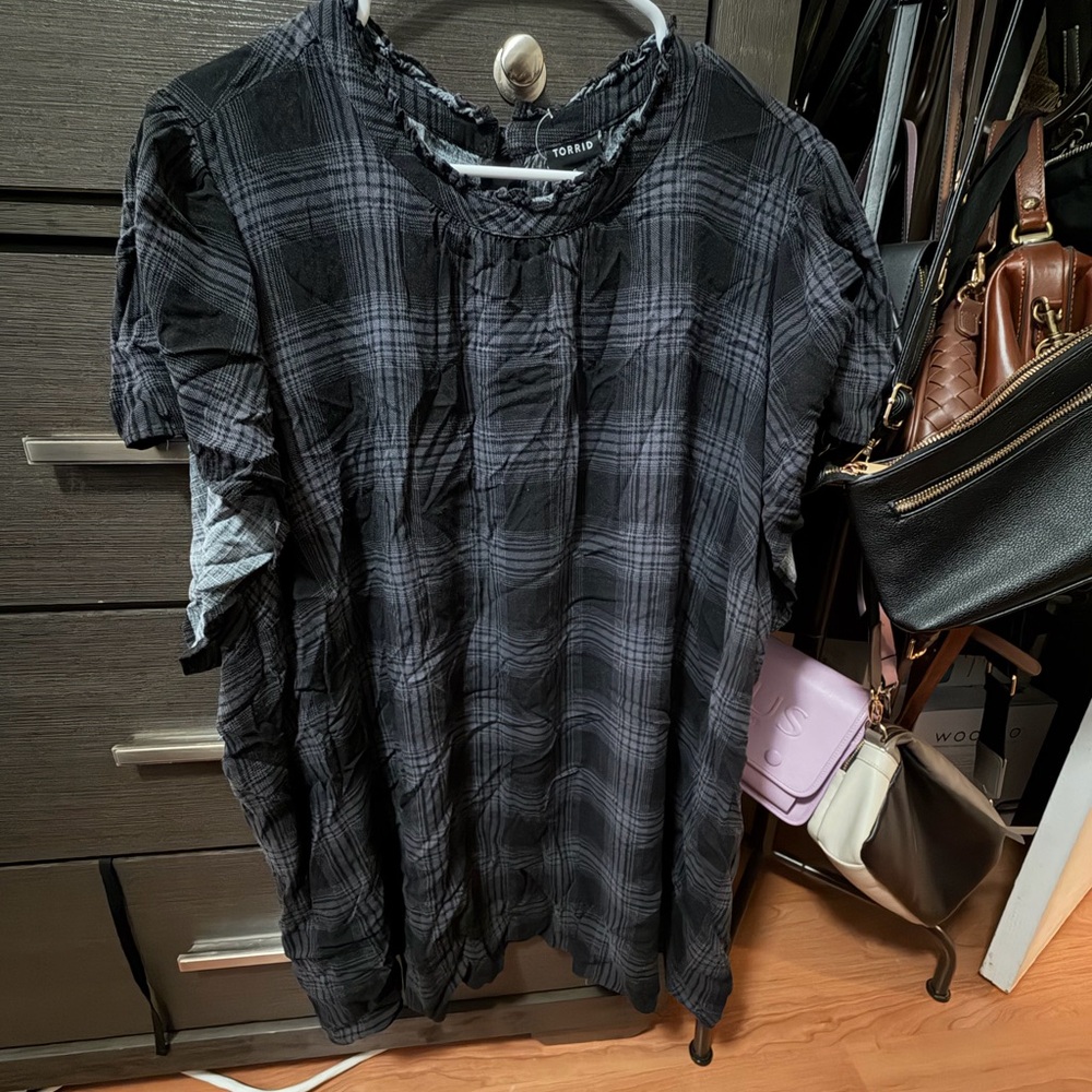 Torrid Black Plaid Short Sleeve Blouse